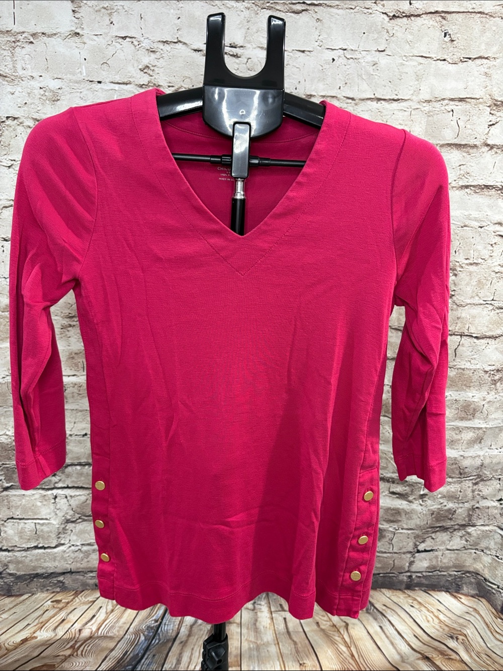 Chico's V-Neck Knit Top with Side Buttons